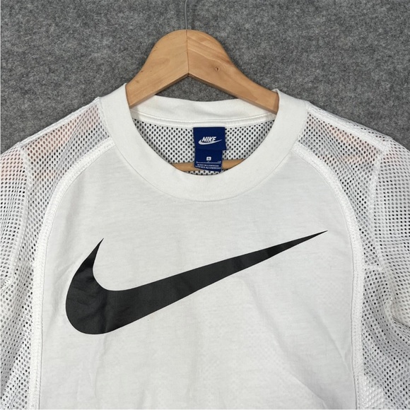 NIKE T Shirt Size Small Womens White Center Swoosh Mesh Crop Breathable Top - Picture 3 of 10